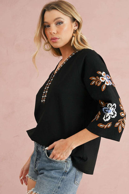 Embroidered Floral Black Blouse - Catherine Martin