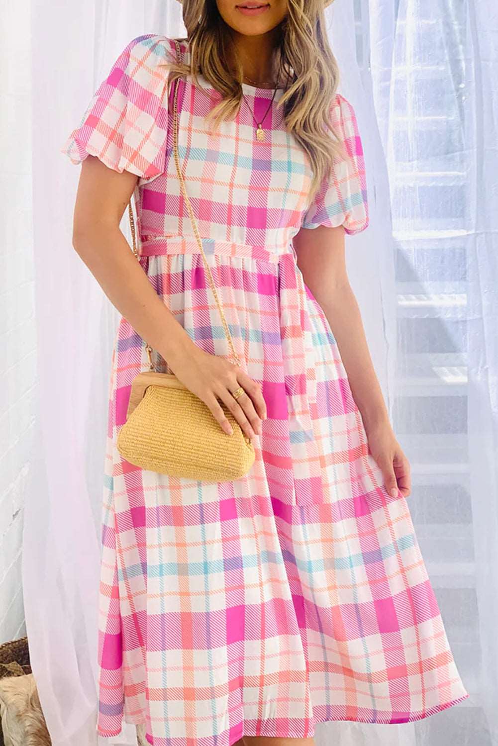 Pink Checkered Midi Dress - Catherine Martin