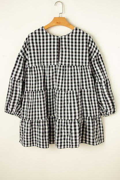 Black Plaid Tiered Oversized Blouse - Catherine Martin