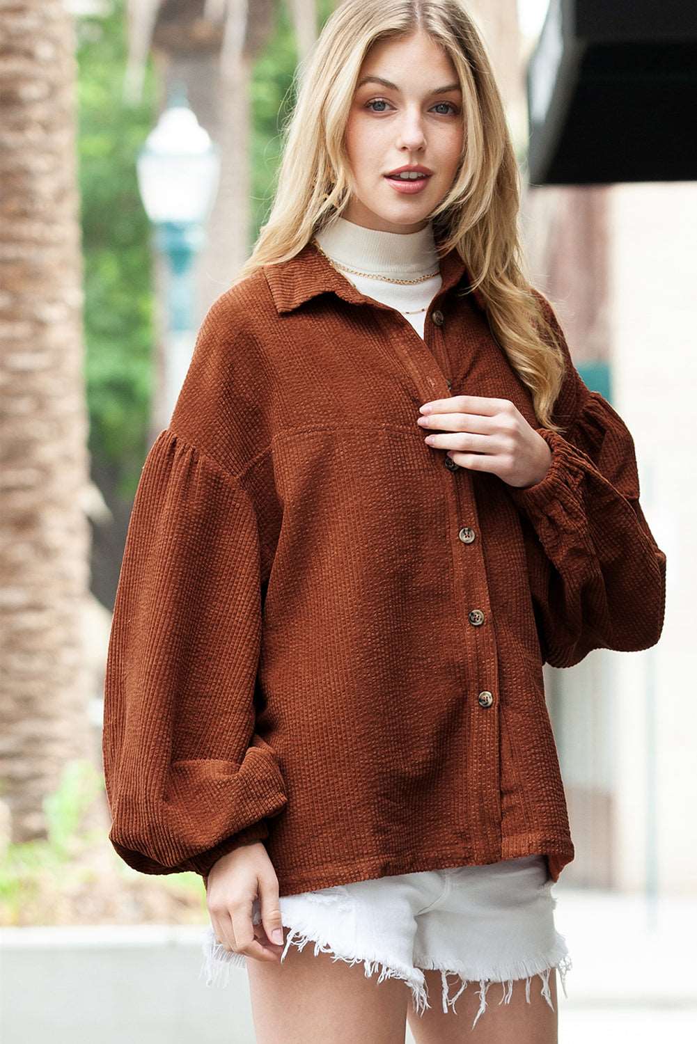 Coffee Corduroy Lantern Sleeve Jacket - Catherine Martin