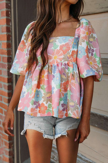 Pink Floral Babydoll Blouse