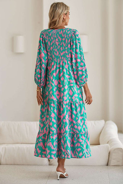 Green Abstract Print Smocked Dress - Catherine Martin