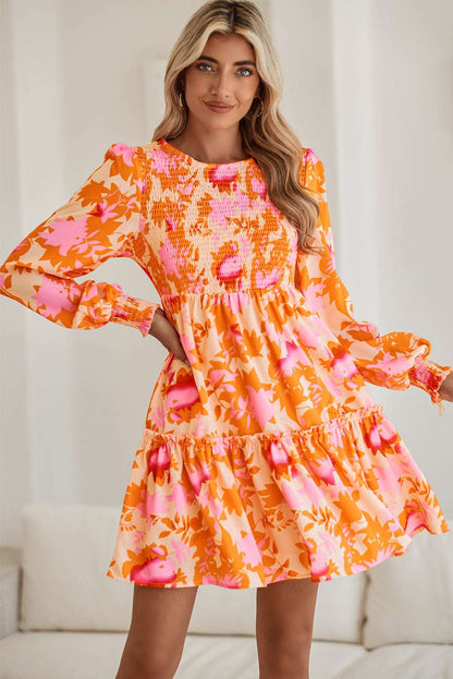 Orange Floral  Ruffle Mini Dress - Catherine Martin