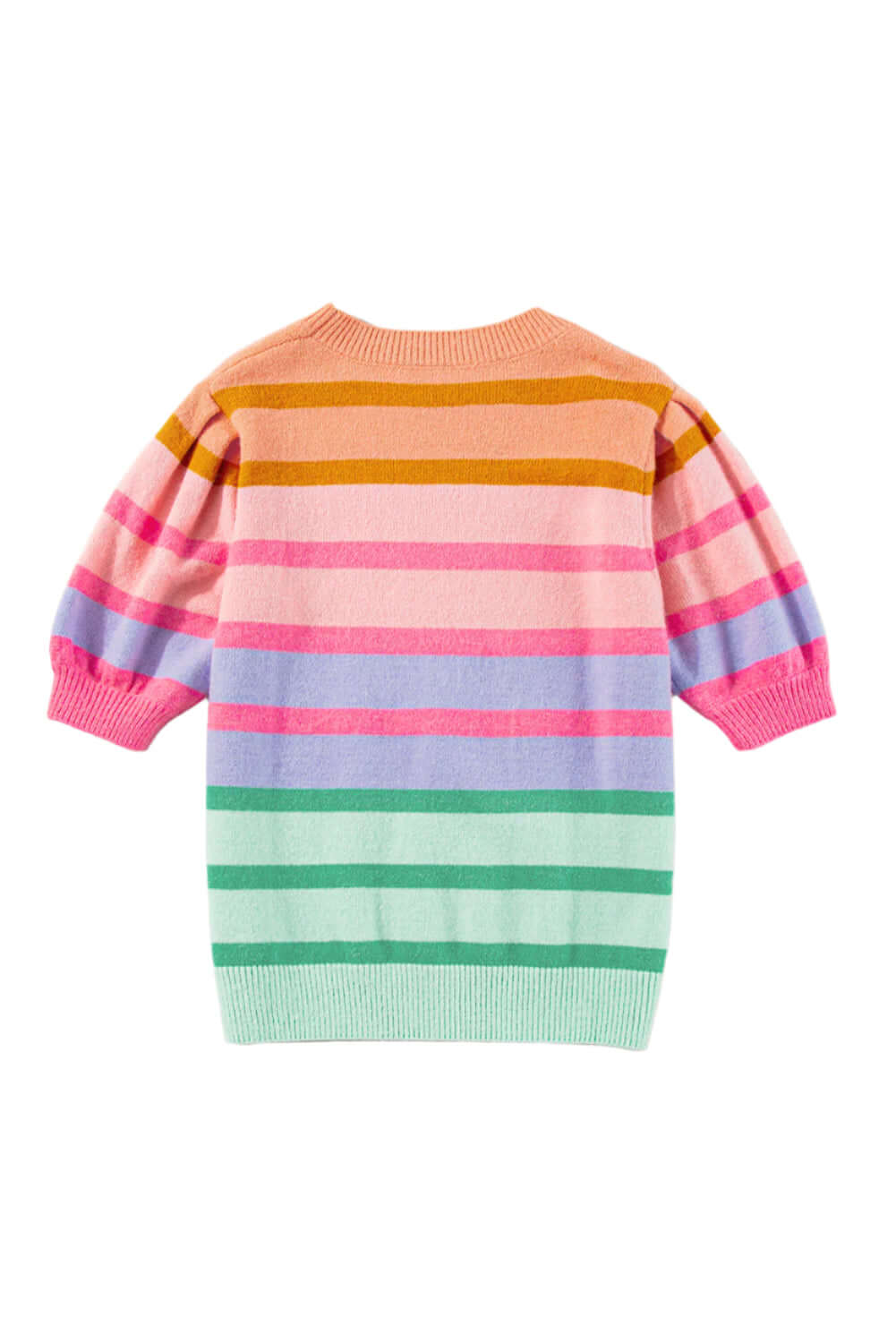 Rainbow Striped Knit Top. Back view, lay flat.