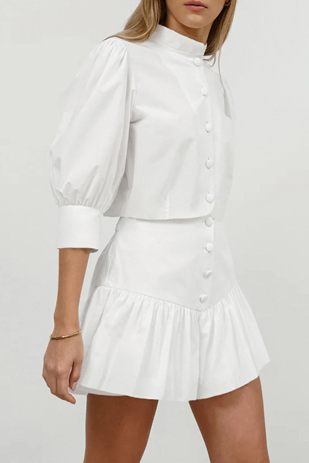 White Cropped Shirt & Short Skirt Set - Catherine Martin