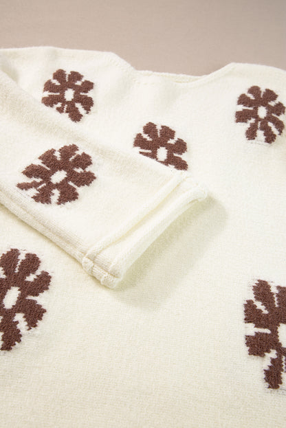 White 60s Flower Sweater