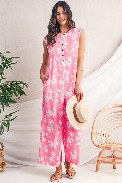 Cap Sleeve Floral Wide-Leg Jumpsuit