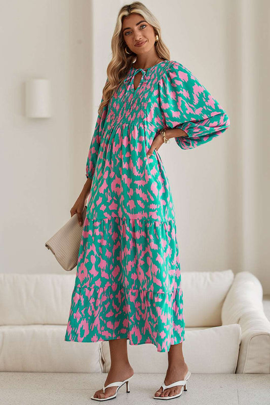 Green Abstract Print Smocked Dress - Catherine Martin