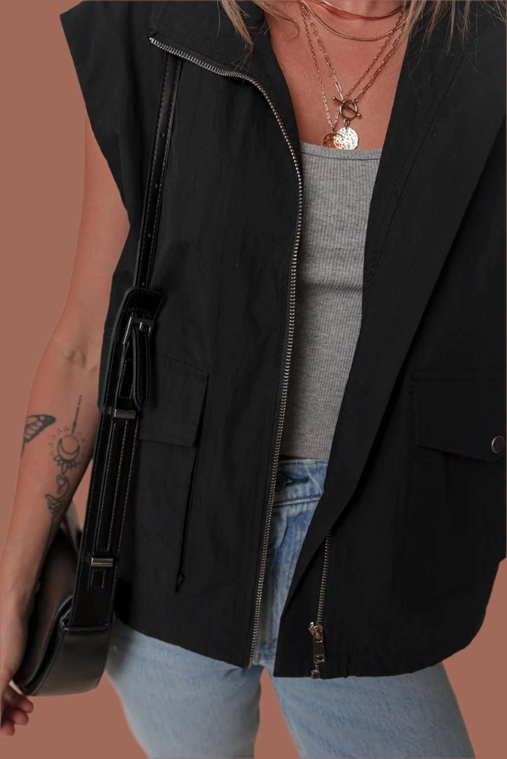 Black Zip Up High Neck Vest - Catherine Martin