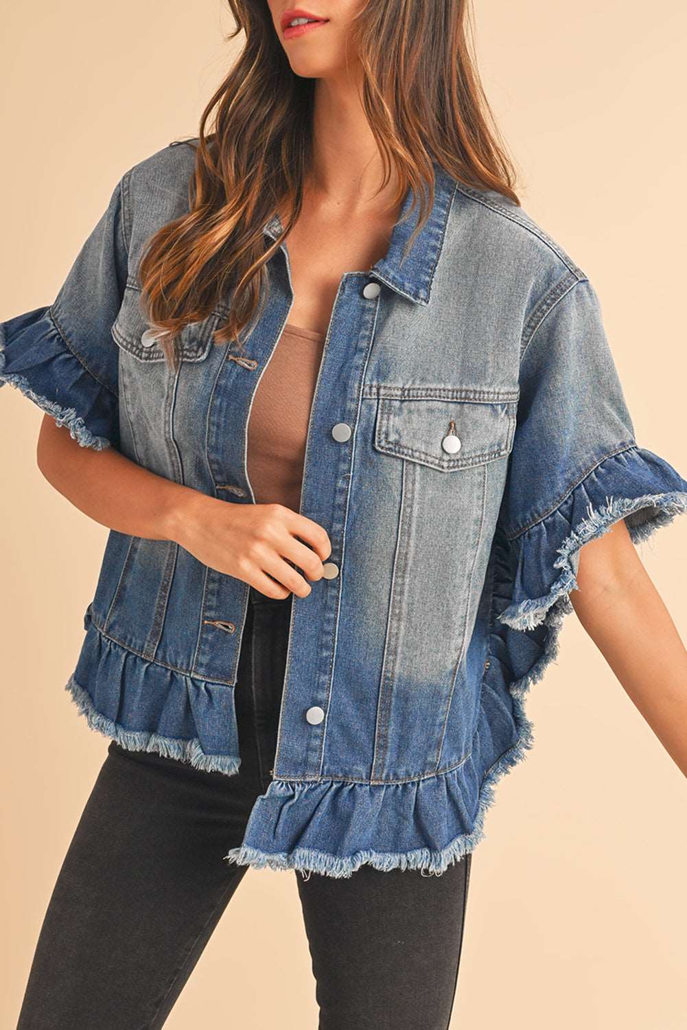 Black Denim Jacket Ruffle Sleeve - Catherine Martin