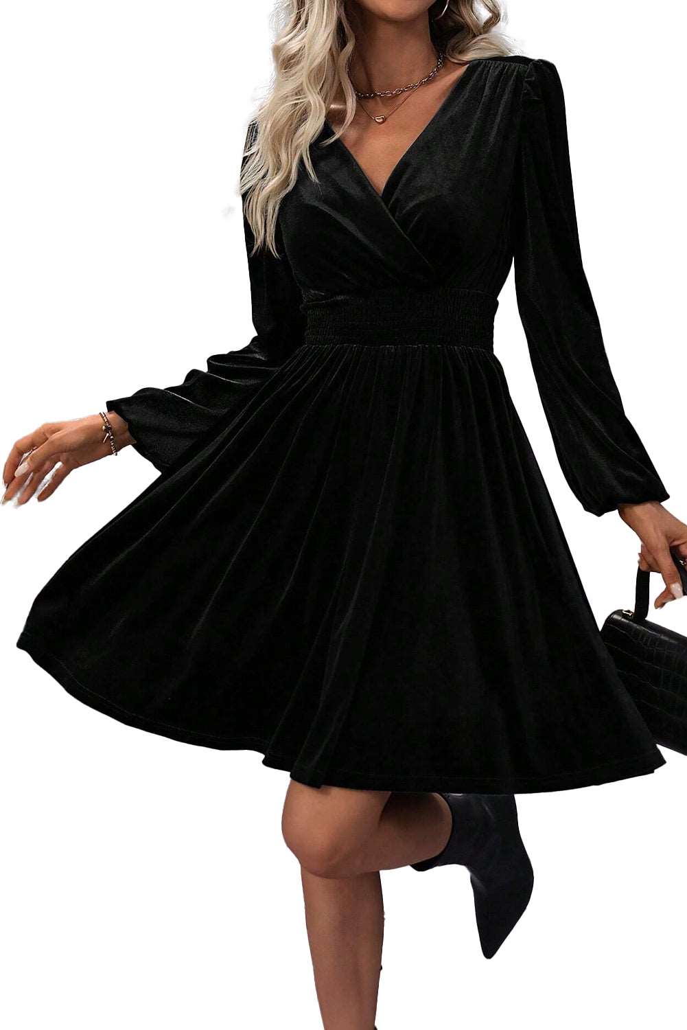 Black Velvet Long Sleeve Dress - Catherine Martin