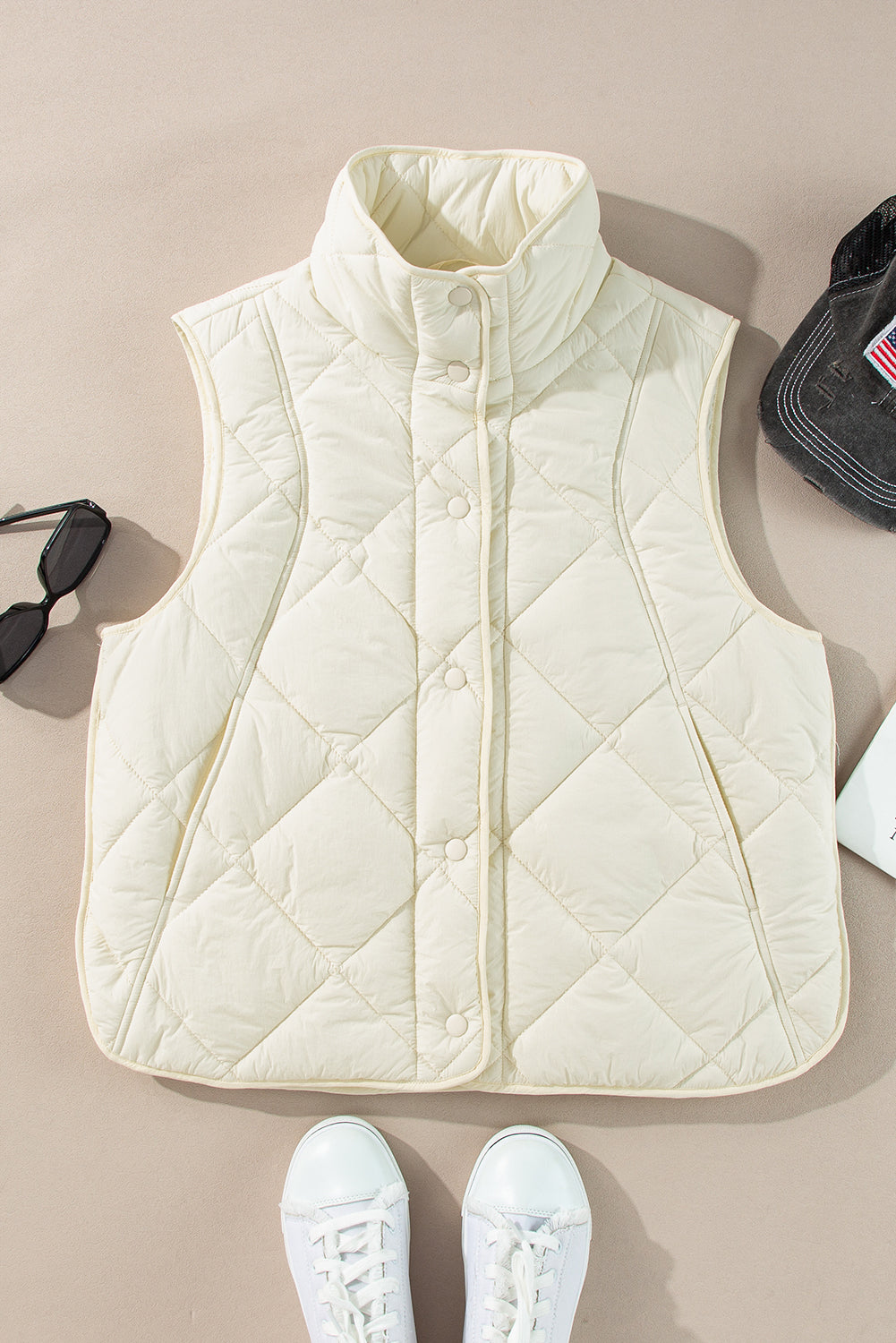 Beige Quilted Pocket Vest Coat - Catherine Martin