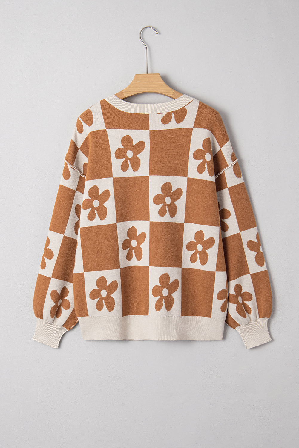 Floral Checkered Henley Sweater