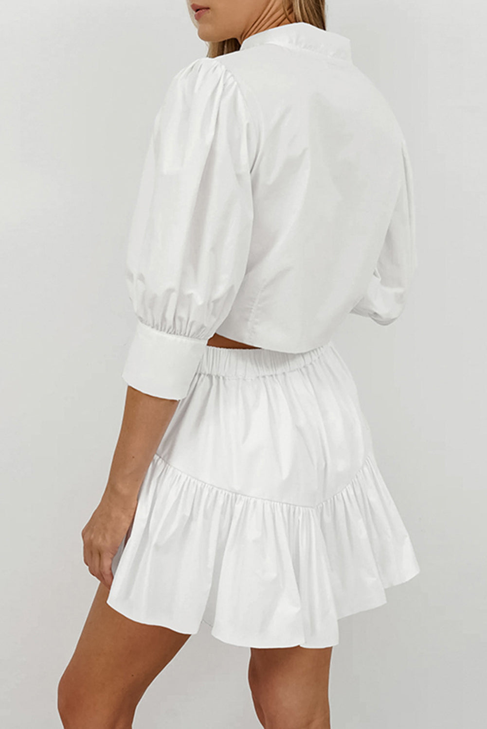 White Cropped Shirt & Short Skirt Set - Catherine Martin