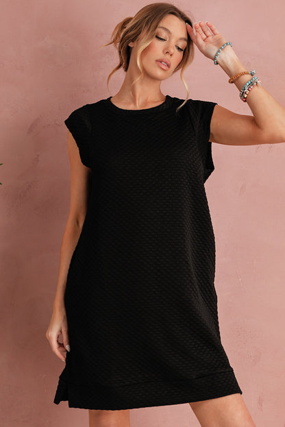 Textured Cap Sleeve Mini Dress