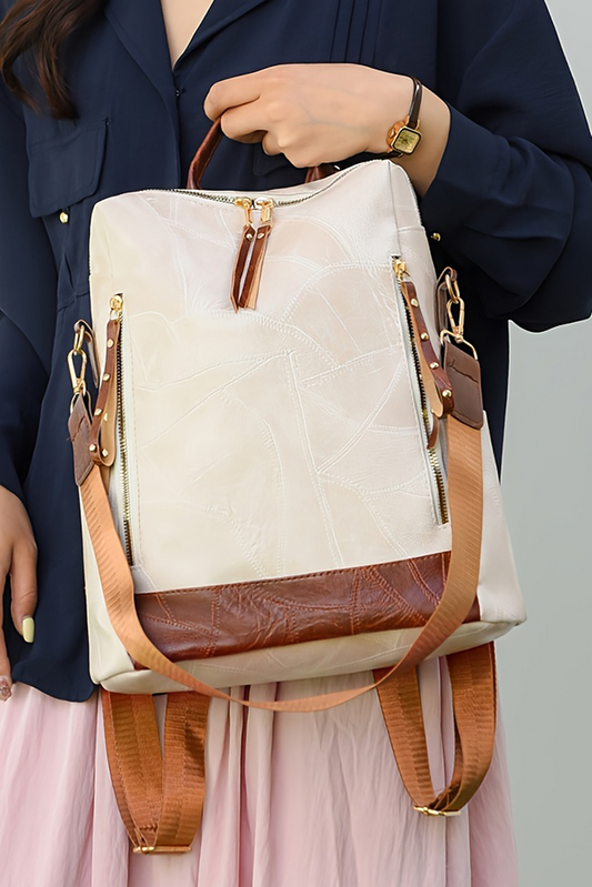 Womens White Faux Leather Backpack - Catherine Martin