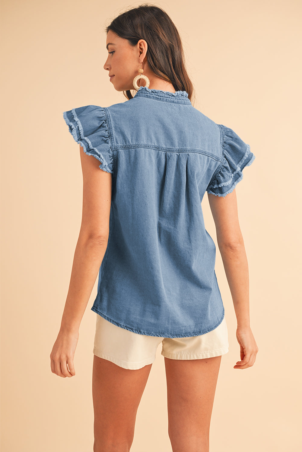 Dark Blue Fray Denim Top - Catherine Martin