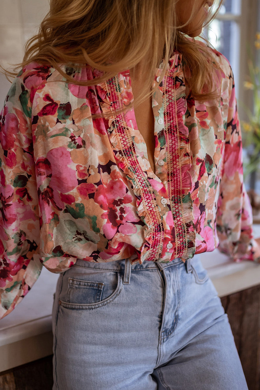 Red Floral Print Frill Shirt - Catherine Martin