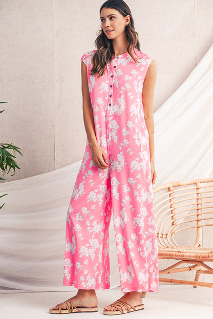 Cap Sleeve Floral Wide-Leg Jumpsuit