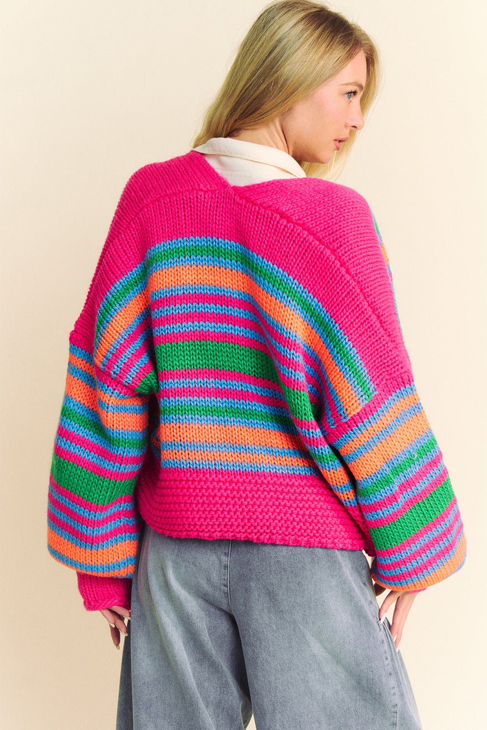 Rose Striped Cardigan Puff Sleeve - Catherine Martin