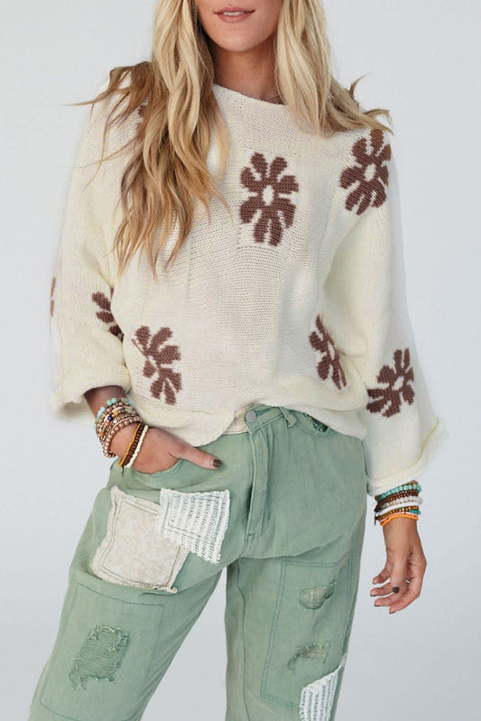 White 60s Flower Sweater