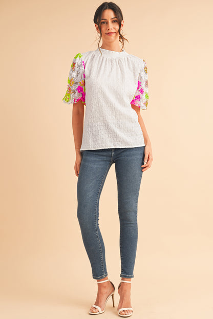 White Top Sequin Flower Sleeve - Catherine Martin