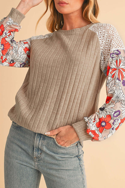 Floral Sleeve Waffle Knit Pullover - Catherine Martin
