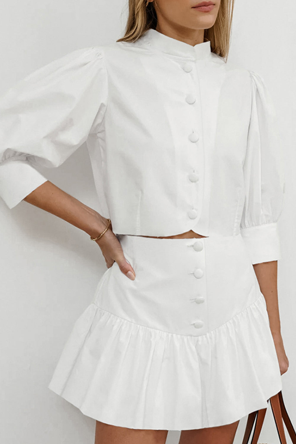 White Cropped Shirt & Short Skirt Set - Catherine Martin