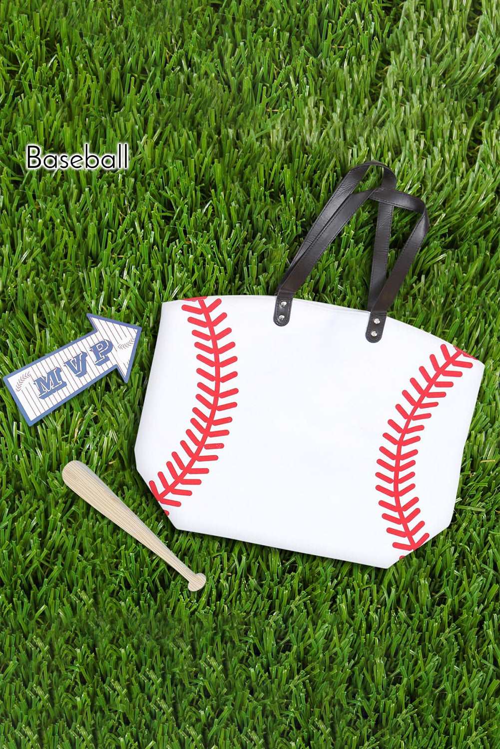 White Baseball Pattern Canvas Tote Bag - Catherine Martin