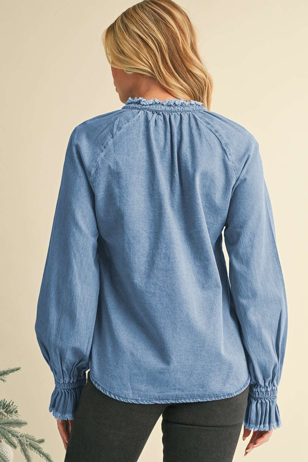 Sky Blue Frilled Hem Denim Top - Catherine Martin