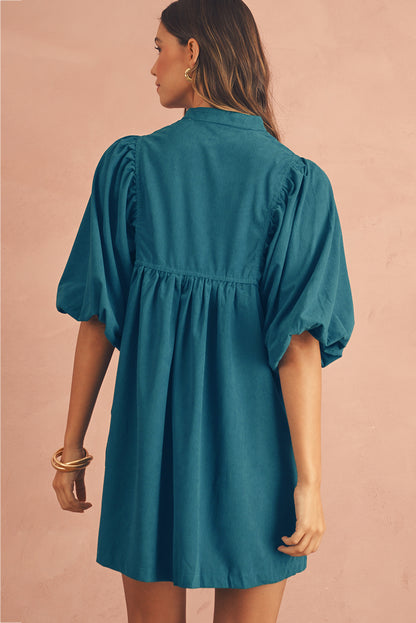 The back view of Blue Babydoll Dress Short Sleeve - Catherine Martin