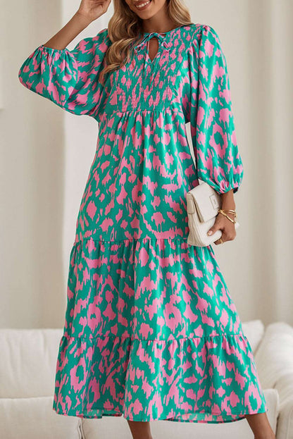 Green Abstract Print Smocked Dress - Catherine Martin