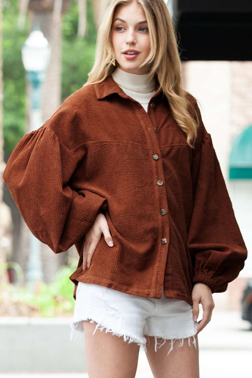 Coffee Corduroy Lantern Sleeve Jacket - Catherine Martin