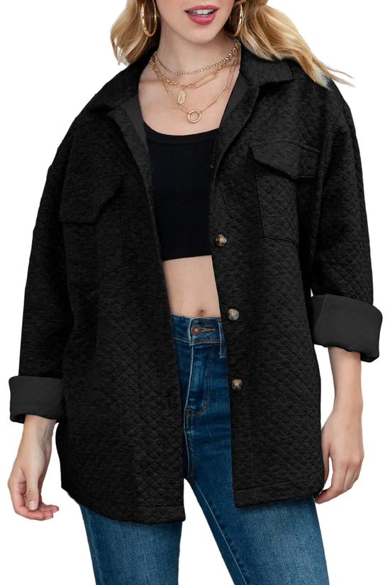 Model layering the jacket over jeans and a knit for a cosy winter look.