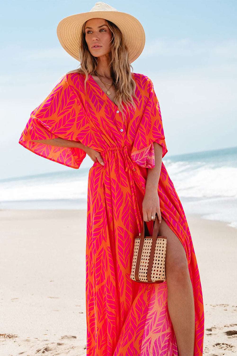 Orange Leafy Print Split Maxi Dress - Catherine Martin