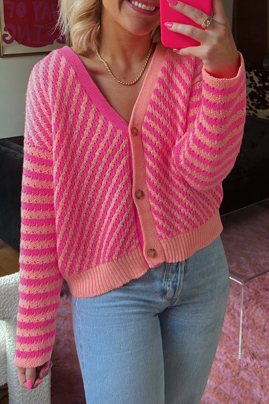 Pink Striped Buttoned Cardigan - Catherine Martin