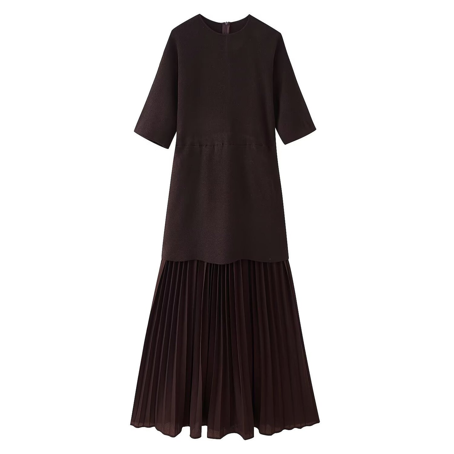 Chic Pleated Elegance Midi Dress - Macron