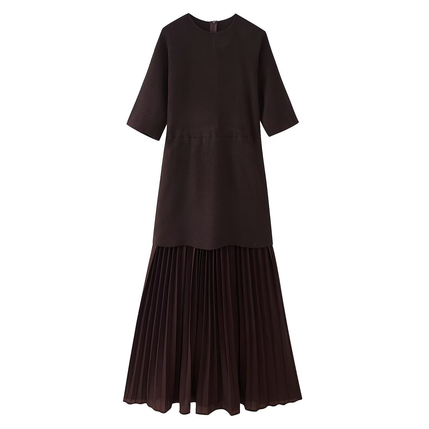 Chic Pleated Elegance Midi Dress - Macron