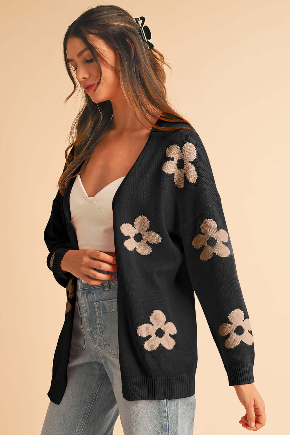 Black Floral Knit Cardigan - Aussie Fashion - Catherine Martin