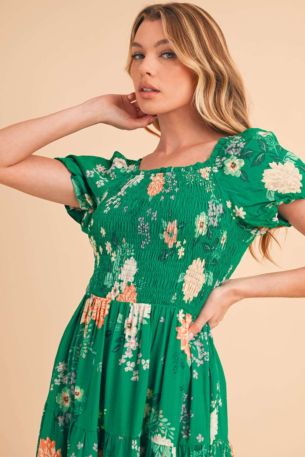 Green Floral Short Sleeve Dress - Catherine Martin