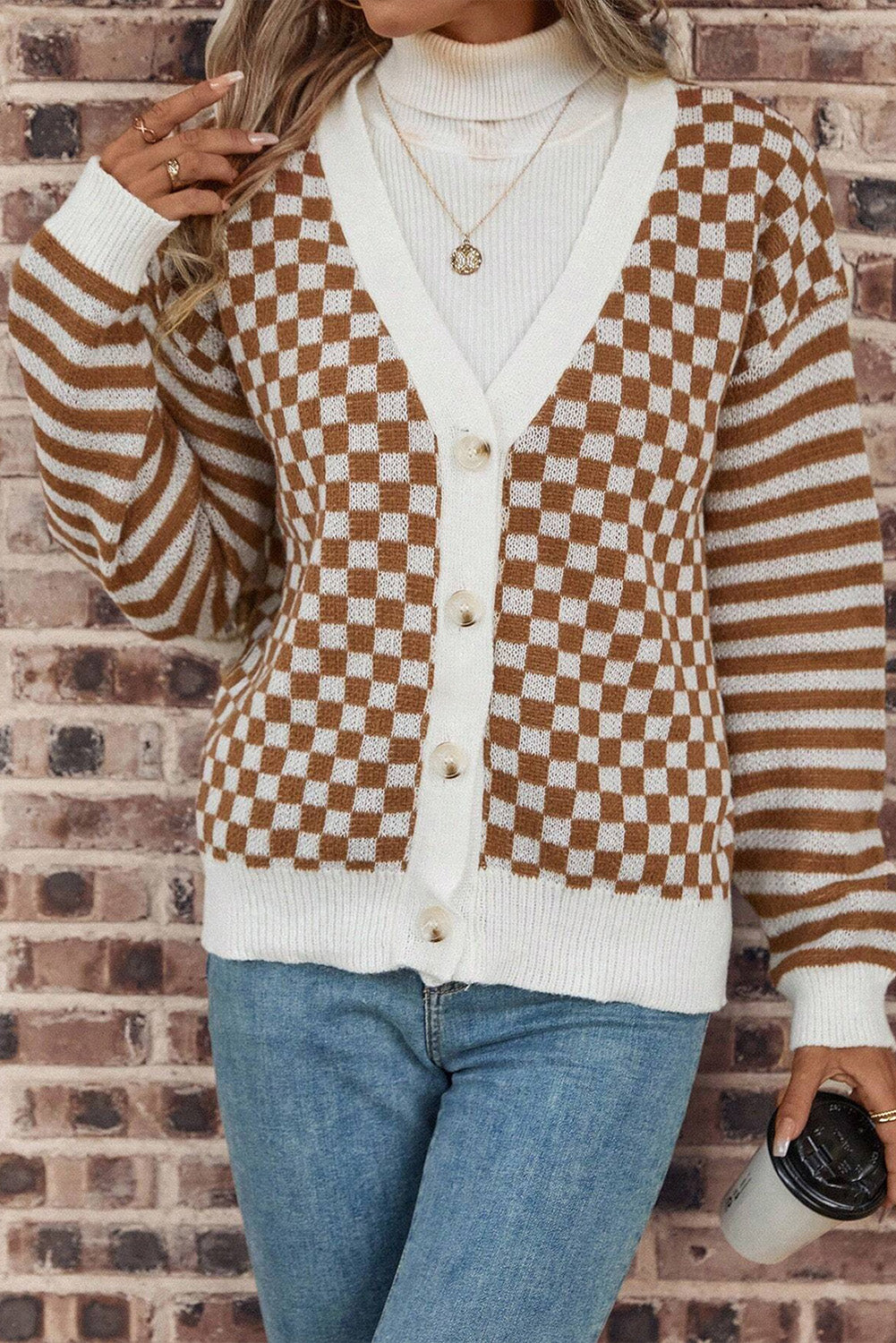 Brown Checkered Cardigan - Catherine Martin