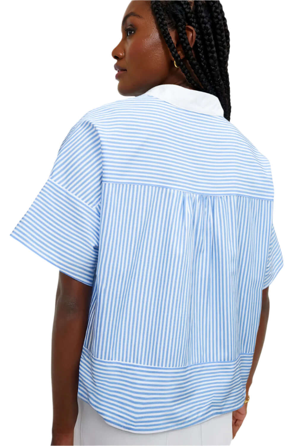 Modern Striped Boxy Shirt. Back view.