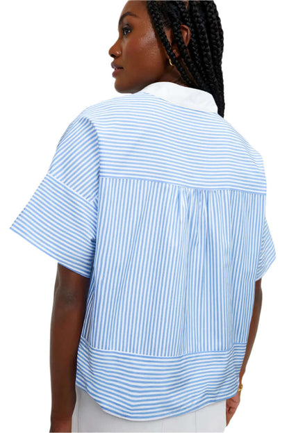 Modern Striped Boxy Shirt. Back view.