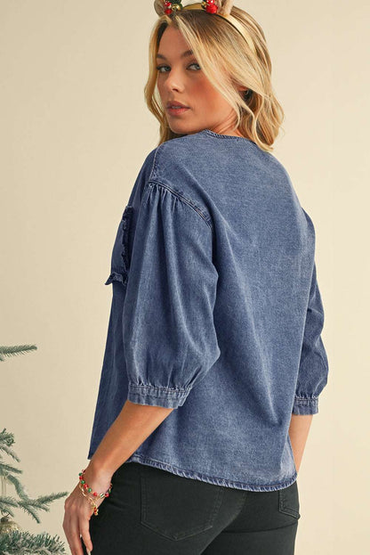 Sky Blue Pocket Denim Blouse - Catherine Martin