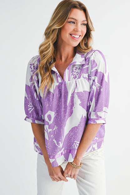 Oversized Floral Puff Sleeve Blouse