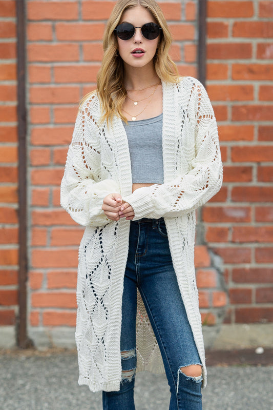 Women's White Hollow Knit Longline Cardigan - Catherine Martin