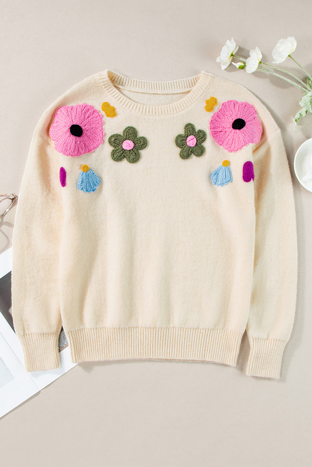 Beige 60s Flower Sweater - Catherine Martin