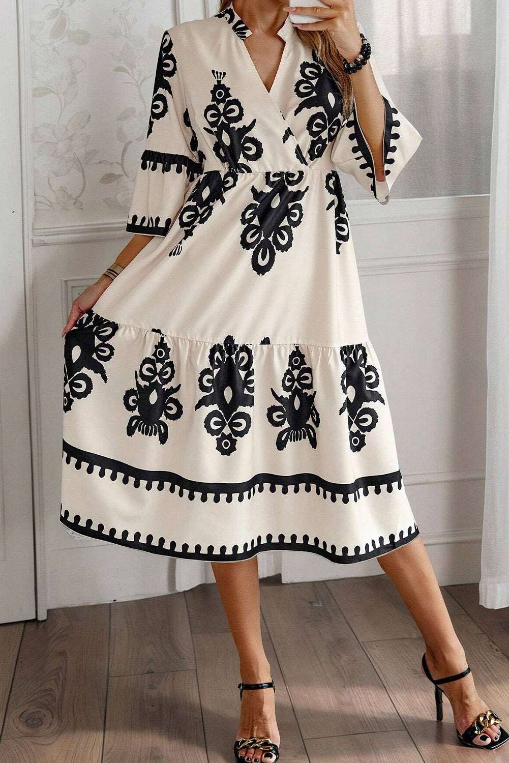 Beige Geometric Print Dress