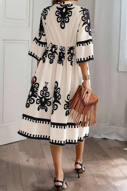 Beige Geometric Print Dress at back