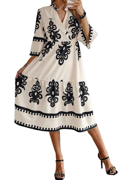 Beige Geometric Print Dress - Catherine Martin